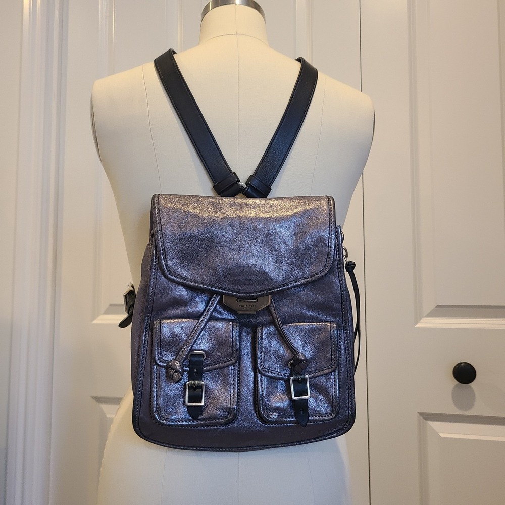 Rag & Bone Field Backpack Silver Metallic Lambskin Leather Backpack